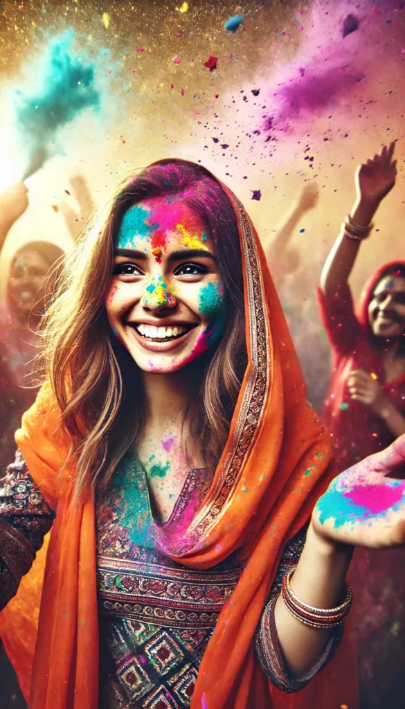 a happy girl in holi colour